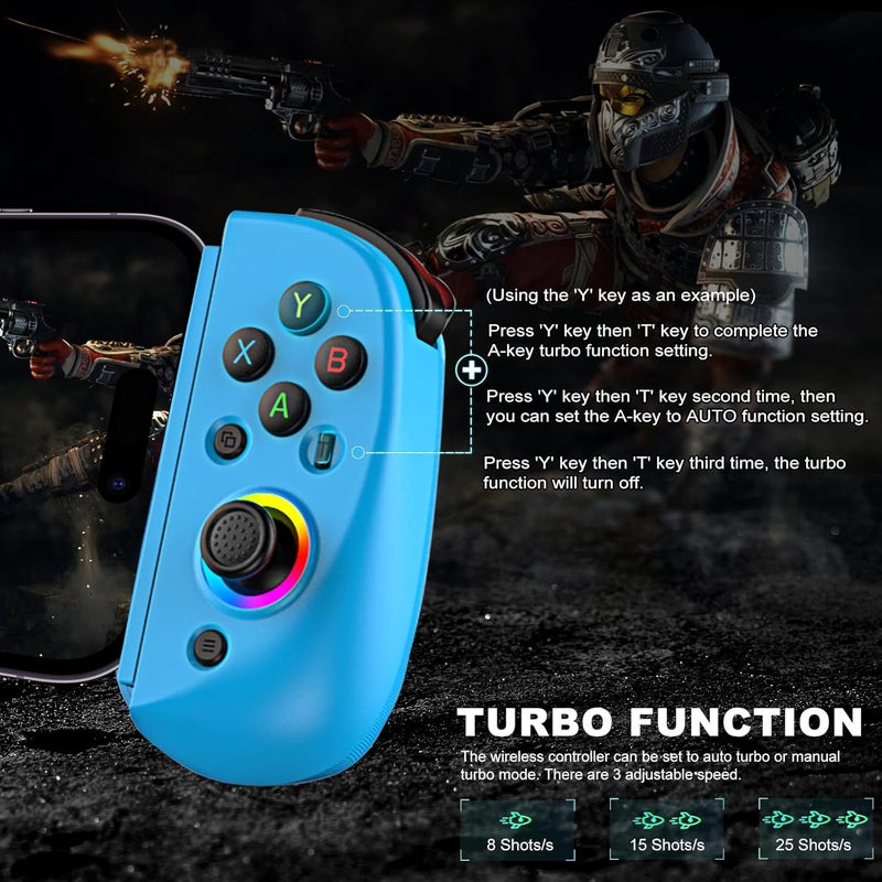 arVin Mobile Gaming Controller for Tablet/iPad[Within 5-10"] Wireless Gamepad for iPhone/Android/PC/Switch/PS4, with RGB Hall Effect Joystick/Turbo/6-Axis Gyro/Vibration/Support Streaming/Cloud Gaming - Image 4